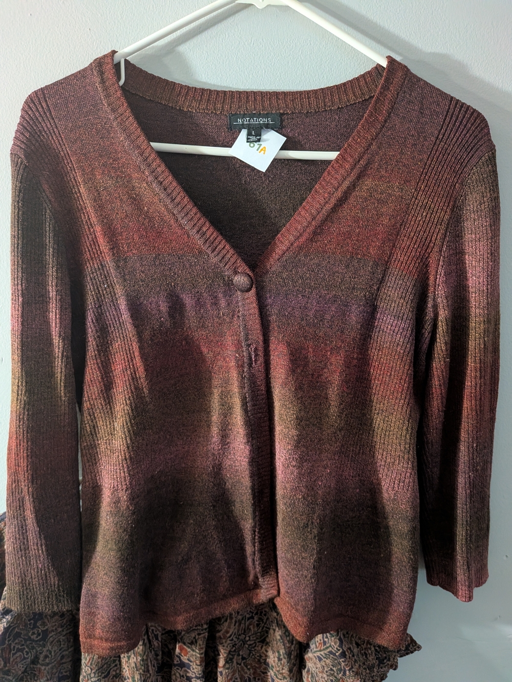 Women's Gradient Brown V-Neck Button Sweater